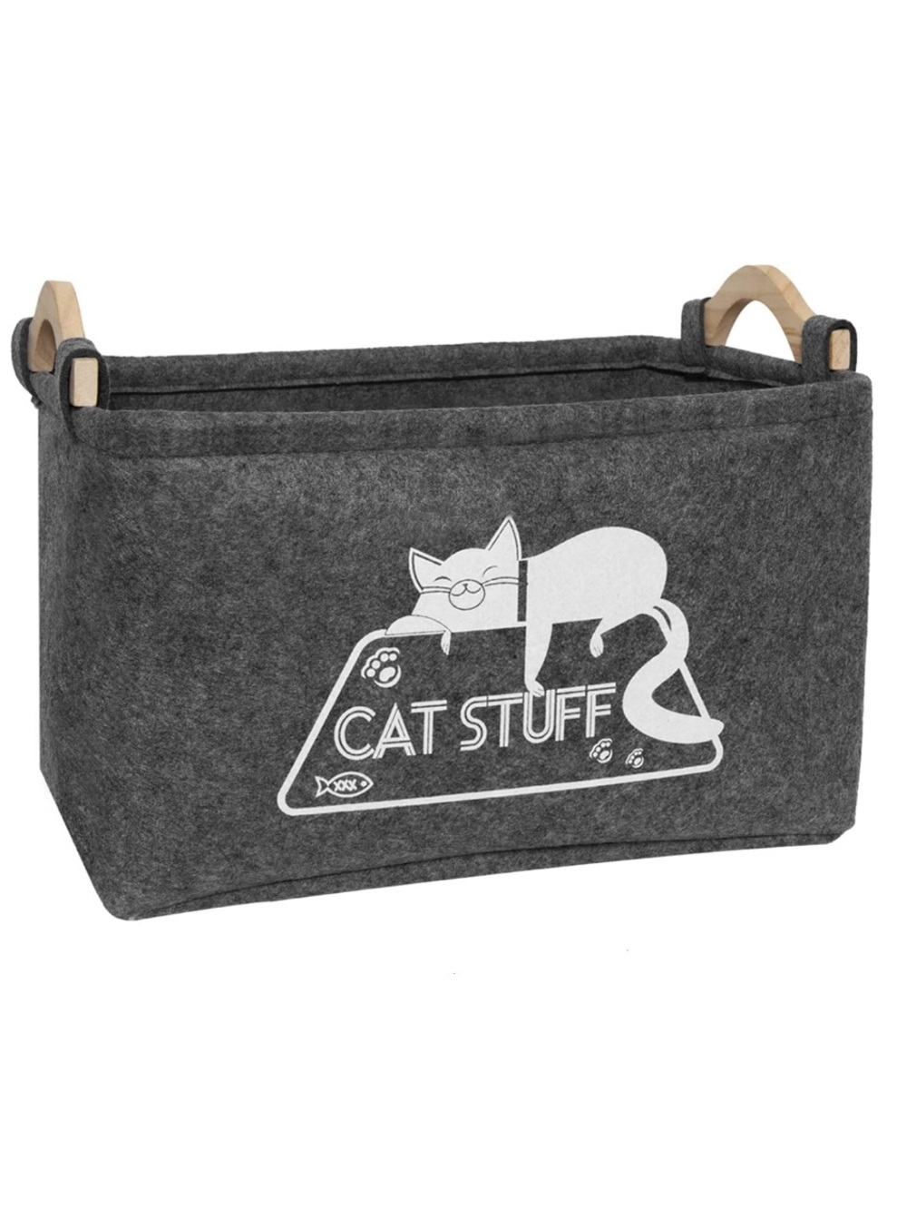 NWOT- Cat Stuff Felt Storage Basket with Handles - Gray